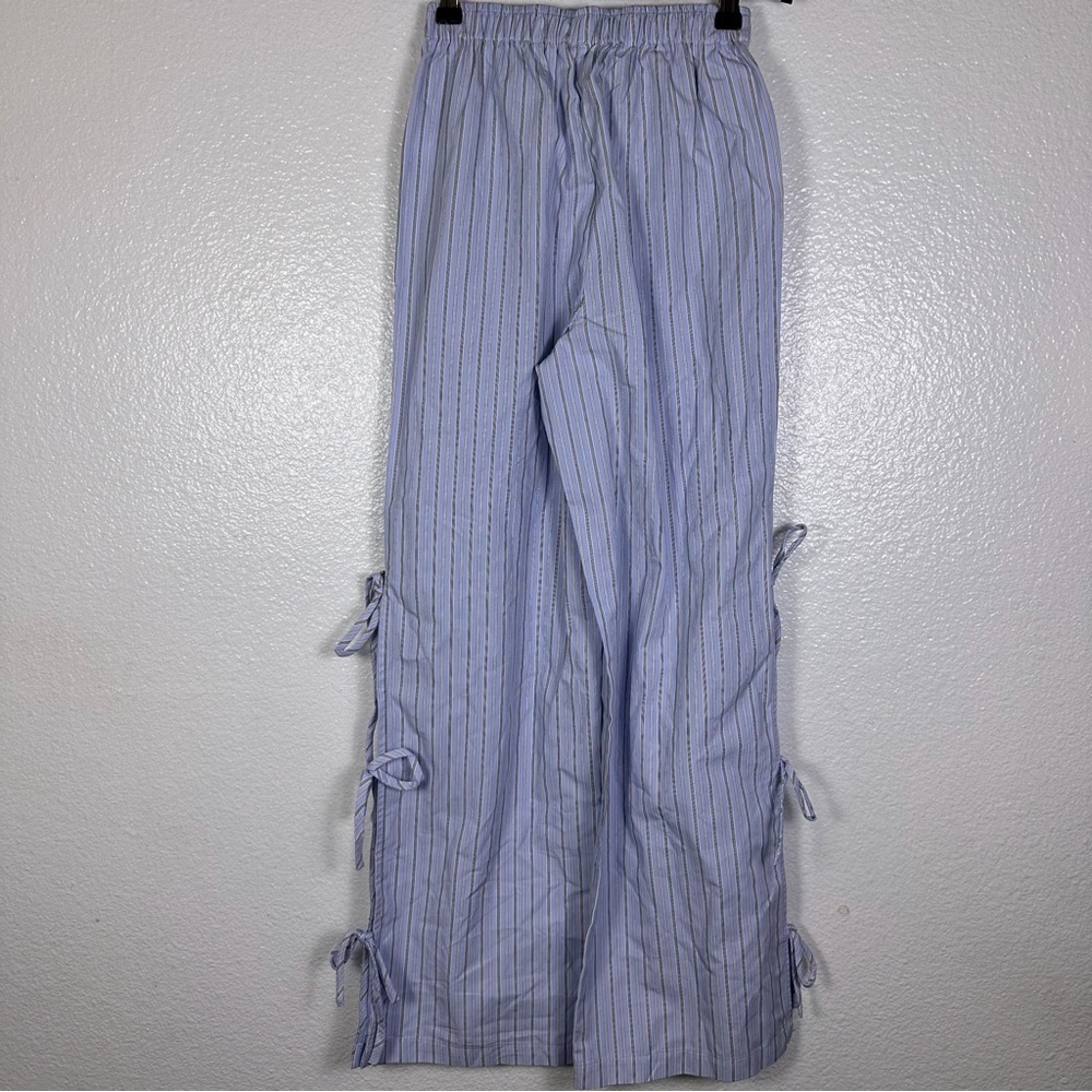 Wild Fable Women's Blue Striped Wide-Leg Cotton Tie Pants XXS - Picture 2 of 7